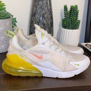 Nike Air Max 270 White Yellow Strike Athletic Running Shoes Size 10.5/ Men’s 9